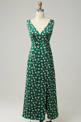 Etui V-Ausschnitt Grünes Abendkleid mit Schlitz